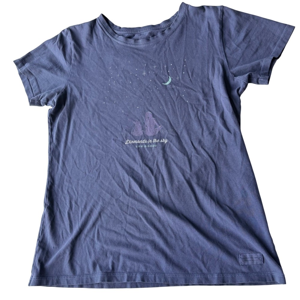 Life‎ Is Good Womens Crusher Tee Blue Medium 100% Cotton Short Sleeve T-Shirt
